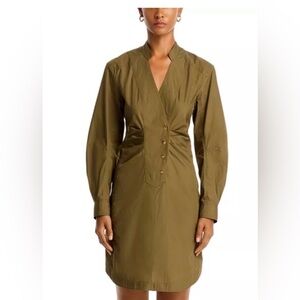 Derek Lam 10 Crosby Beverly Long Sleeve Cotton Shirtdress in Fatigue - Size 10